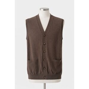 Paul Fredrick Men's S Vest Brown Merino Wool V-Neck Button Front Preppy Classic